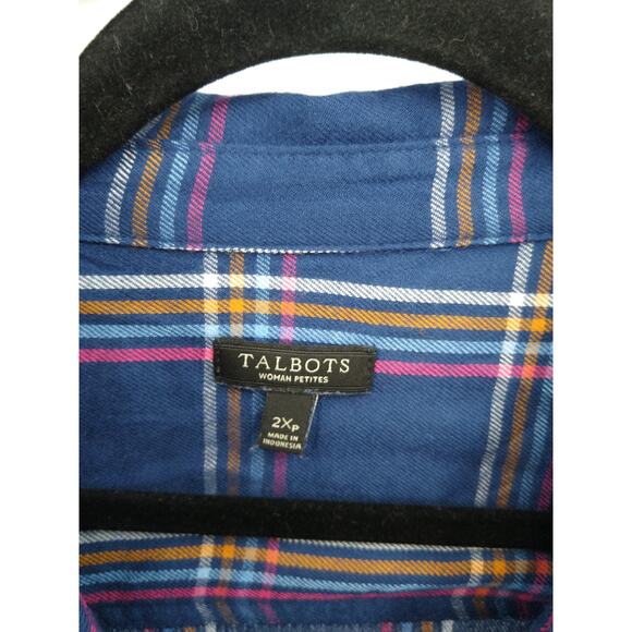 Talbots Perfect Shirt Petite 2XP Buckingham Plaid Long Sleeve Button Front Blue - Picture 3 of 9